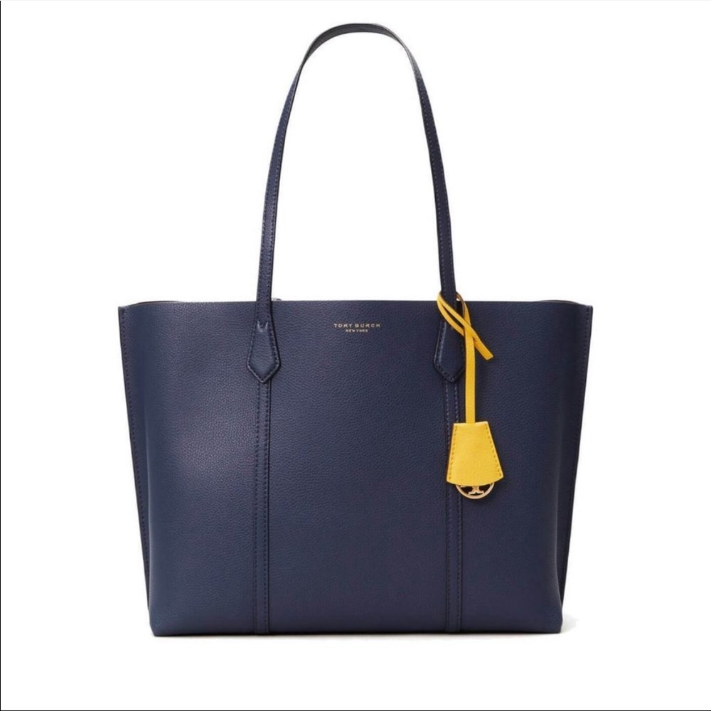 Tory Burch Perry Triple Compartment tote - navy blue pebbled leather